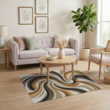 Brown and Tan Swirling Brushstroke Brown Tan Abstract Area Rug