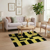 Vibrant Yellow Black Geometric Abstract Area Rug