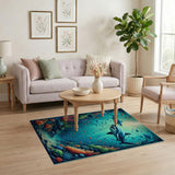 ODIKA Shark Underwater World Washable Area Rug, Non-Slip Low Pile Kids Playroom Carpet