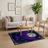 ODIKA Purple Raven Celestial Washable Area Rug, Art Deco Full Moon Starry Night Low Pile Decor