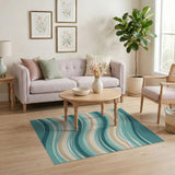 Sweeping Teal Waves Abstract Area Rug
