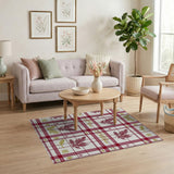 Festive Red Plaid Merry Christmas Area Rug