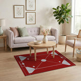 Red Baseball Diamond Geometric Area Rug