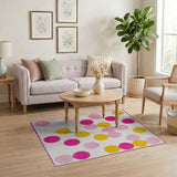 Vibrant Pink Yellow Polka Dot Area Rug