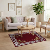 Ornate Maroon Floral Border Area Rug