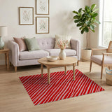 ODIKA Red & White Diagonal Striped Washable Area Rug - Low Pile Non-Slip Modern Home Decor