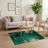 Green Emerald Green Gold Geometric Modern Rug