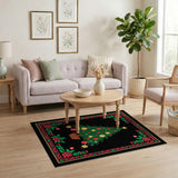 Festive Christmas Tree Area Rug with Poinsettia Border