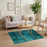 Teal Geometric Block Area Rug with Orange Accents
