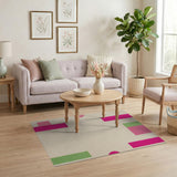 Bold Pink Green Geometric Tufted Area Rug