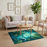 Teal Wave Palm Leaf Area Rug