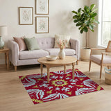 Bold Red Geometric Starburst Area Rug