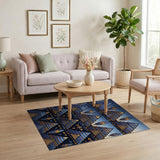 Blue Teal Pyramid Feather Southwestern Rug