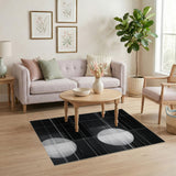 Black White Halftone Moon Grid Area Rug
