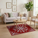 Red Red Snowflake Ornate Area Rug