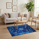 Blue and White Chinese Peony Floral Rug