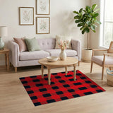 Plaid Rustic Farmhouse Bold Red Black Buffalo Plaid Area Rug