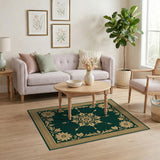 Green Emerald Green Gold Floral Medallion Area Rug