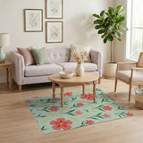 Pink Cosmos Floral Area Rug on Mint Green