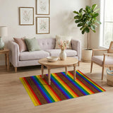 Rainbow Striped Wood Plank Washable Area Rug