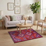 Vibrant Red Geometric Tribal Area Rug