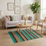 Teal Plaid Woven Farmhouse Rug