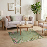 Pale Green Peony Branch Floral Rug