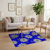 White Daisy Line Art on Vibrant Blue Area Rug