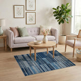 Blue Teal Geometric Stripe Area Rug