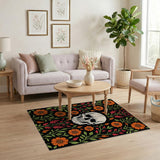 Skull with Vibrant Orange Marigolds Area Rug