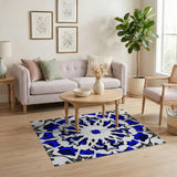 Navy Blue Geometric Mandala Area Rug