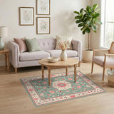 Teal Floral Medallion Vintage Area Rug
