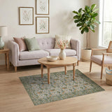 Cream Floral Vintage Area Rug with Green Border