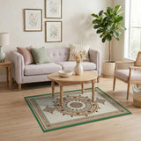 Beige and Neutral Traditional Persian Elegant Beige Persian Medallion Area Rug