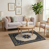 Navy Gold Ornate Floral Persian Area Rug
