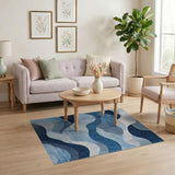 Fluid Blue and Teal Fluid Blue Waves Abstract Area Rug