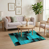 Blue and Teal Teal Black Geometric Abstract Area Rug