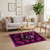 Hot Pink Skull Roses Area Rug