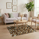 Geometric Modern Beige Woven Basket Weave Area Rug