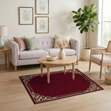 Red Ornate Burgundy Gold Border Area Rug
