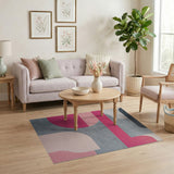 Abstract Pink Grey Curved Geometric Rug