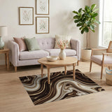 Fluid Brown Tan Swirl Abstract Area Rug