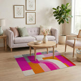 Vibrant Geometric Pink Orange Shag Area Rug