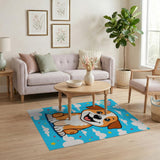 Cute Cartoon Puppy Area Rug with Stars Clouds