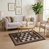 Brown Tan Geometric Checkered Area Rug