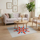 Bold Red Blue Geometric Starburst Rug