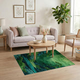 Serene Emerald Misty Mountains Moonlit Rug