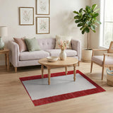 Bold Red Shag Border White Plush Area Rug