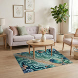 Teal Sea Glass Waves Coastal Beach Rug