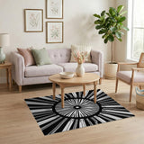 Bold Black White Sunburst Geometric Area Rug